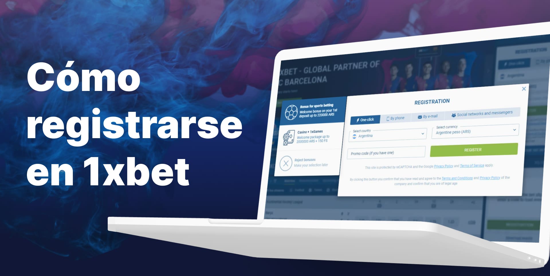 Formulario para registrar una nueva cuenta 1xbet